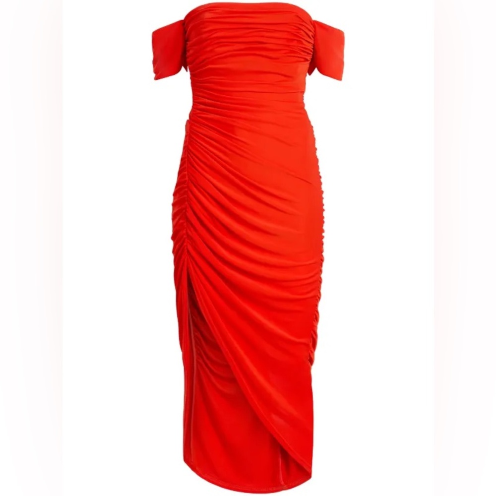 Cinq A Sept Delaney ruched midi dress deep tangelo